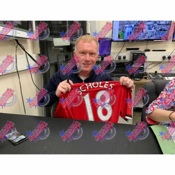 Legendy zarámovaný dres Manchester United FC Scholes 2017-2018 Signed Shirt (Framed)