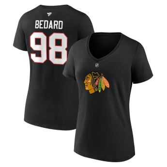 Chicago Blackhawks dámske tričko Connor Bedard #98 Draft 2023 Stack Logo Name & Number V-Neck Black