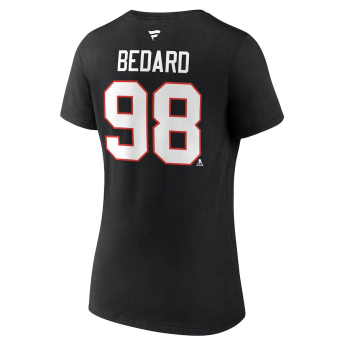 Chicago Blackhawks dámske tričko Connor Bedard #98 Draft 2023 Stack Logo Name & Number V-Neck Black