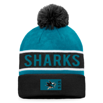 San Jose Sharks zimná čiapka Authentic Pro Game & Train Cuffed Pom Knit Black-Active Blue