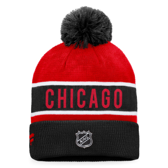 Chicago Blackhawks zimná čiapka Authentic Pro Game & Train Cuffed Pom Knit Black-Athletic Red