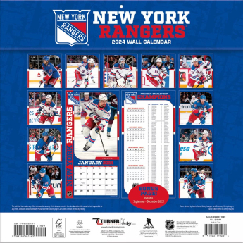 New York Rangers kalendár 2024 Wall Calendar