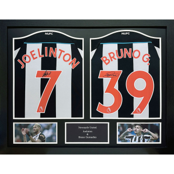 Legendy zarámované dresy Newcastle United FC 2021-2022 Bruno Guimaraes & Joelinton Signed Shirts (Dual Framed)