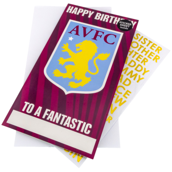 Aston Villa narodeninová pohľadnica so samolepkami Personalised Birthday Card