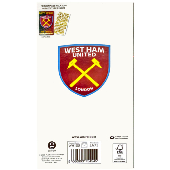 West Ham United narodeninové želanie Personalised Birthday Card