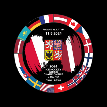 Hokejové reprezentácie puk Ice Hockey World Championship Czechia MS 2024 Dueling 11.5.2024 Poland vs. Latvia