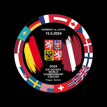 Hokejové reprezentácie puk Ice Hockey World Championship Czechia MS 2024 Dueling 15.5.2024 Germany vs. Latvia