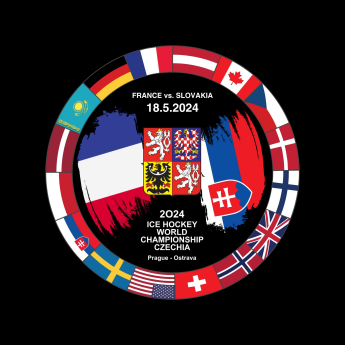 Hokejové reprezentácie puk Ice Hockey World Championship Czechia MS 2024 Dueling 18.5.2024 France vs. Slovakia