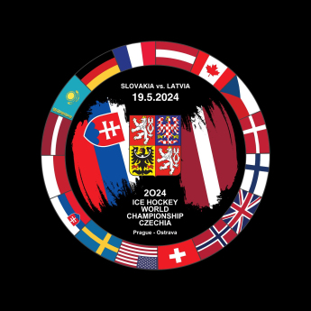 Hokejové reprezentácie puk Ice Hockey World Championship Czechia MS 2024 Dueling 19.5.2024 Slovakia vs. Latvia