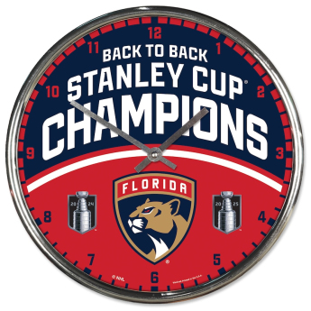 Florida Panthers nástenné hodiny 2025 Stanley Cup Champions Chrome