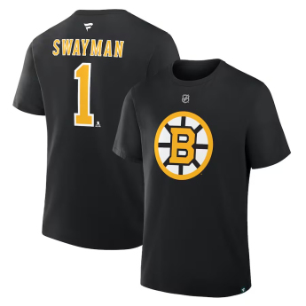 Boston Bruins pánske tričko Jeremy Swayman #1 Stack Logo Name & Number 2025/2026 Season