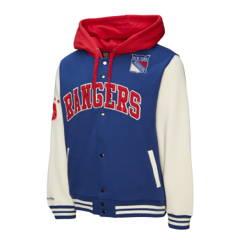 New York Rangers pánska mikina s kapucňou Courtside Fleece Button Front Vintage Logo