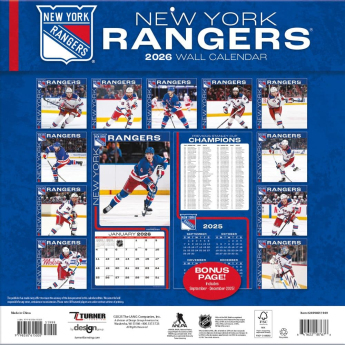 New York Rangers kalendár 2026 Wall