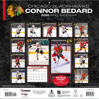 Chicago Blackhawks kalendár Connor Bedard 2026 Wall