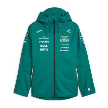 Aston Martin pánska bunda s kapucňou Rain green official Teamline Replica F1 Team 2026