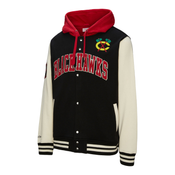 Chicago Blackhawks pánska mikina s kapucňou Courtside Fleece Button Front Vintage Logo