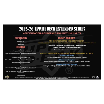 NHL boxy hokejové karty NHL 2025-26 Upper Deck Extended Series Hobby box