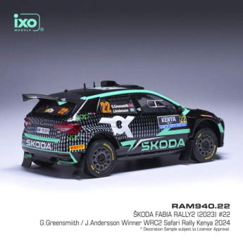 Modely áut a motoriek model 1/43 IXO Škoda Fabia Rally2 #22 Greensmith/Andersson WRC Safari Rallye Kenia 2024