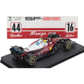 Modely áut a motoriek model 1/43 Scuderia Ferrari SF-25 BBurago #44 Lewis Hamilton Monza 2025 Signature