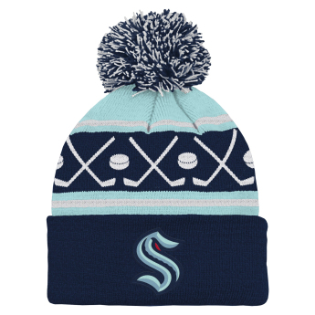 Dětská batolecí zimní čepice Seattle Kraken NHL Face-Off Cuff Pom