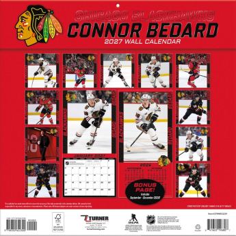 Chicago Blackhawks kalendár NHL #98 Connor Bedard 2027 Wall