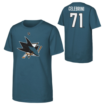 San Jose Sharks detské tričko Macklin Celebrini #71 NHL Flat Name & Number Short Sleeve Cotton