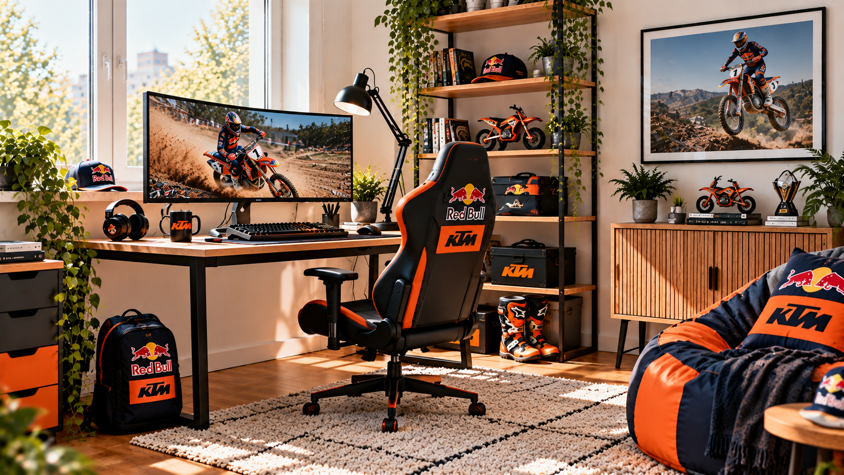 Inšpirácia pre fanúšikovský pracovný kútik Red Bull KTM