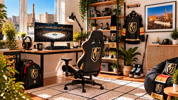 Inšpirácia pre fanúšikovský pracovný kútik Vegas Golden Knights